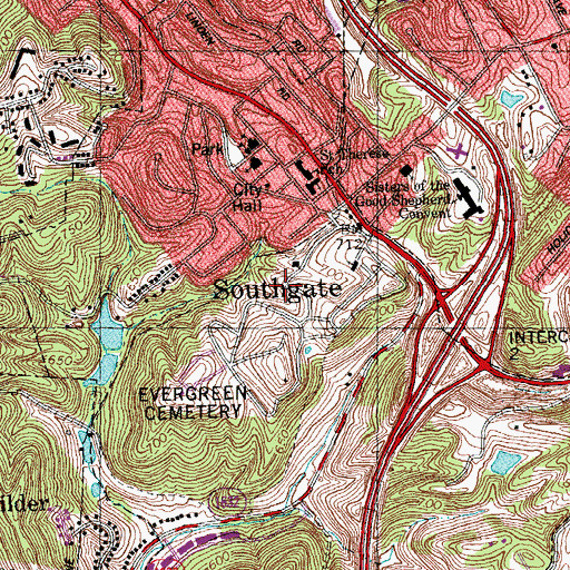 Topographic Map of Evergreen Cemetery Soldiers' Lot, KY