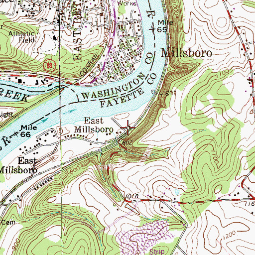 Topographic Map of East Millsboro Post Office, PA