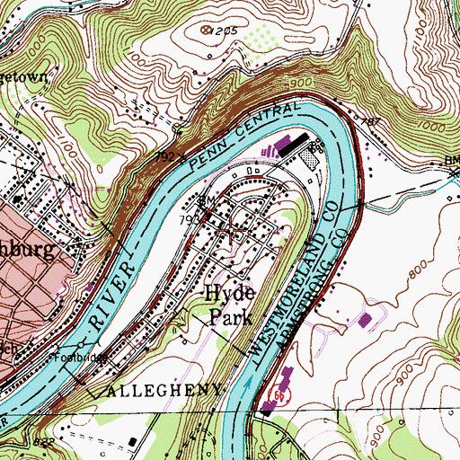 Topographic Map of Hyde Park Post Office, PA