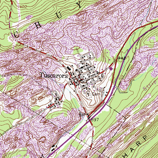 Topographic Map of Tuscarora Post Office, PA