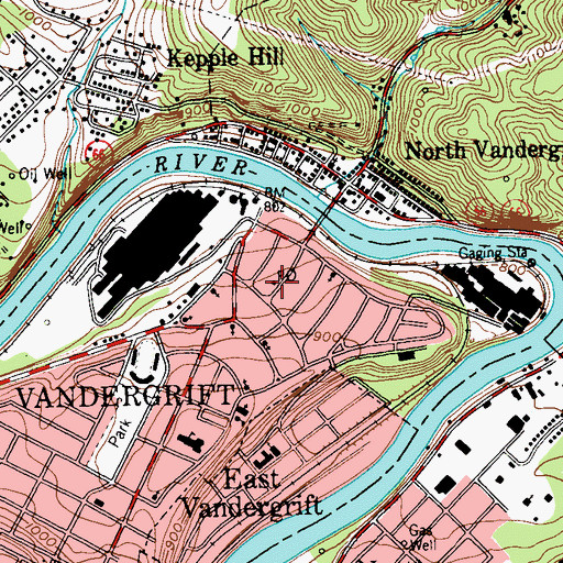 Topographic Map of Vandergrift Post Office, PA