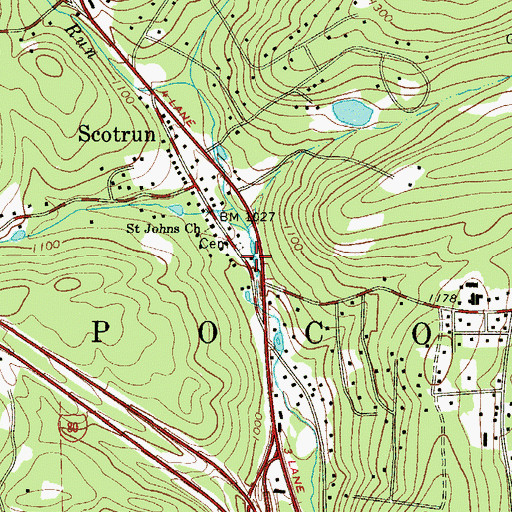 Topographic Map of Scotrun Post Office, PA