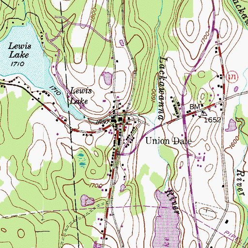 Topographic Map of Union Dale Post Office, PA