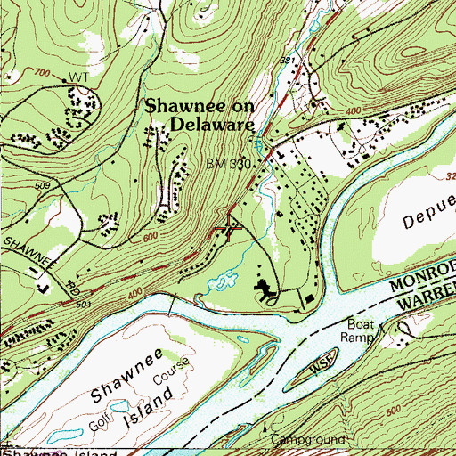 Topographic Map of Shawnee on Delaware Post Office, PA