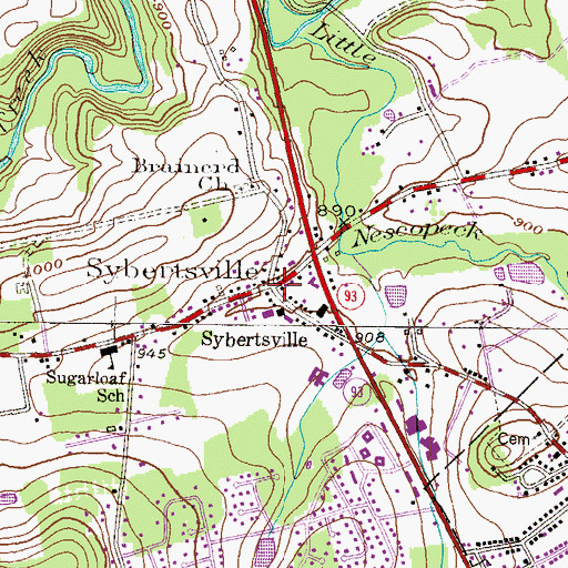 Topographic Map of Sybertsville Post Office, PA