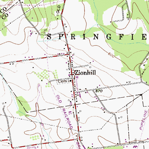 Topographic Map of Zionhill Post Office, PA