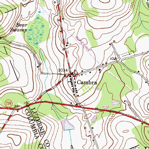Topographic Map of Cambra Post Office, PA
