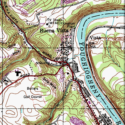 Topographic Map of Buena Vista Post Office, PA