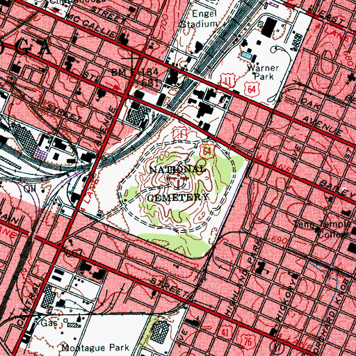 Topographic Map of Chattanooga National Cemetery, TN