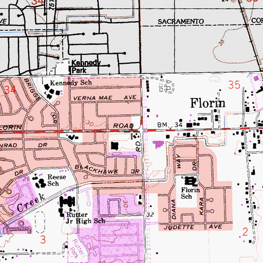 Topographic Map of Florin, CA