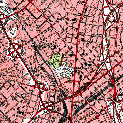 Topographic Map of Knoxville National Cemetery, TN