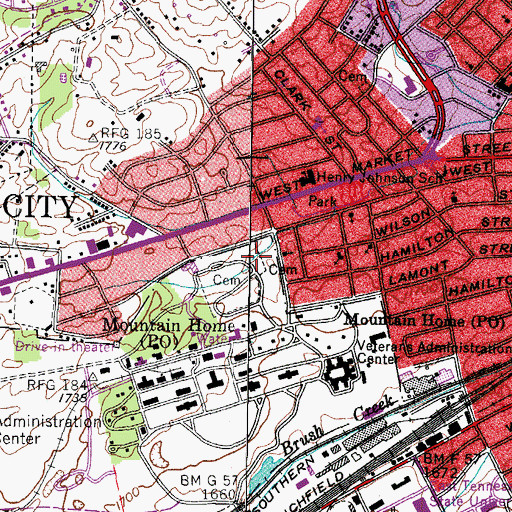 Topographic Map of Mountain Home National Cemetery, TN