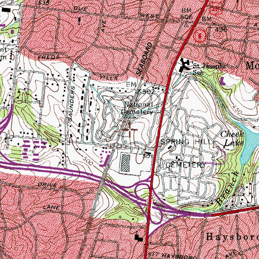 Topographic Map of Nashville National Cemetery, TN