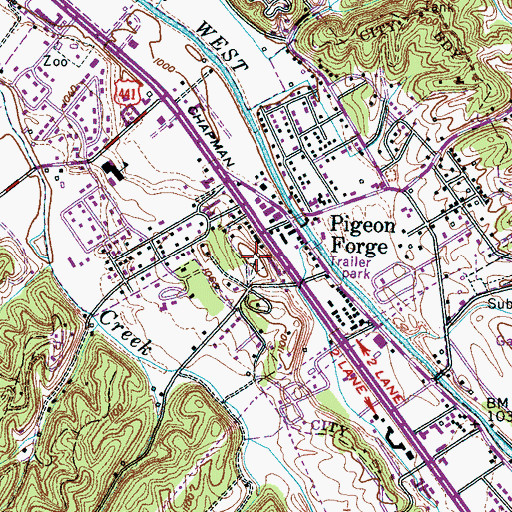 Topographic Map of Pigeon Forge Methodist Cemetery, TN