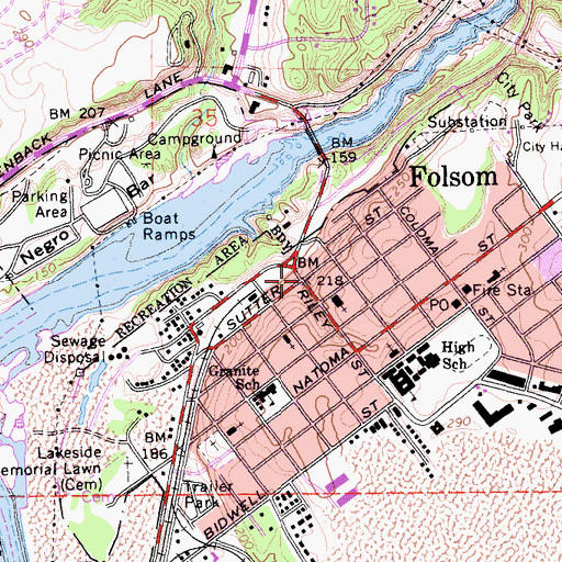 Topographic Map of Folsom, CA