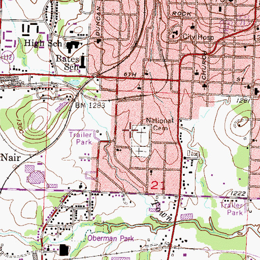 Topographic Map of Fayetteville National Cemetery, AR