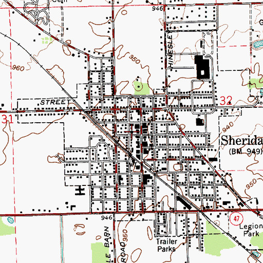 Topographic Map of Sheridan Post Office, IN