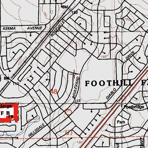 Topographic Map of Foothill Farms, CA