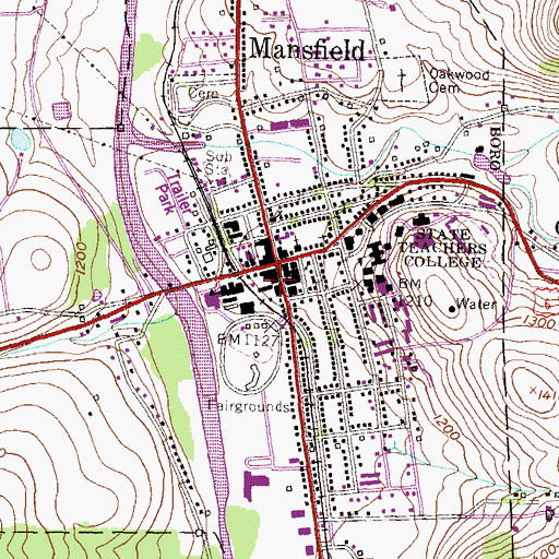Topographic Map of Mansfield Borough Police Department, PA