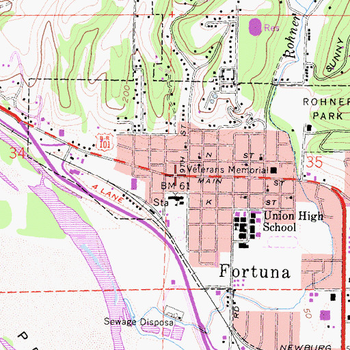 Topographic Map of Fortuna, CA