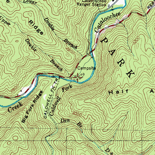 Topographic Map of Cataloochee Campground, NC