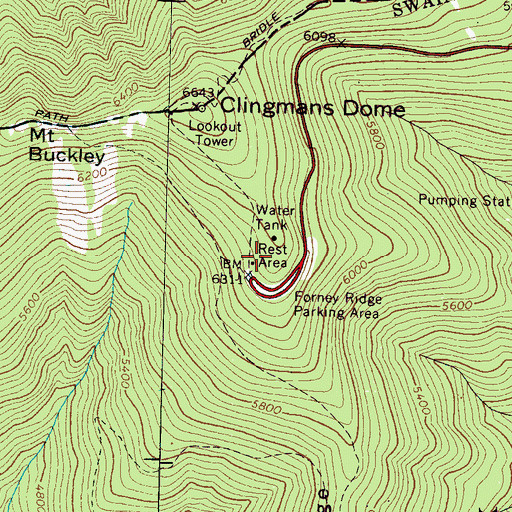 Topographic Map of Clingmans Dome Visitor Center, NC