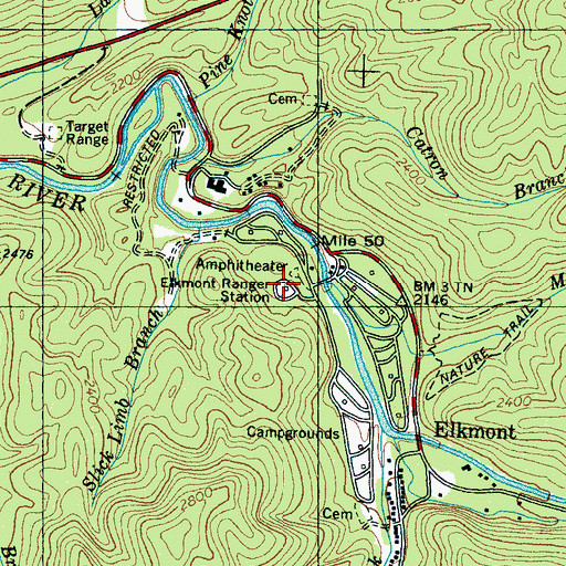Topographic Map of Elkmont Group Campground, TN
