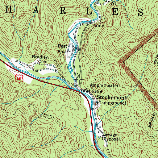 Topographic Map of Smokemont Campground, NC