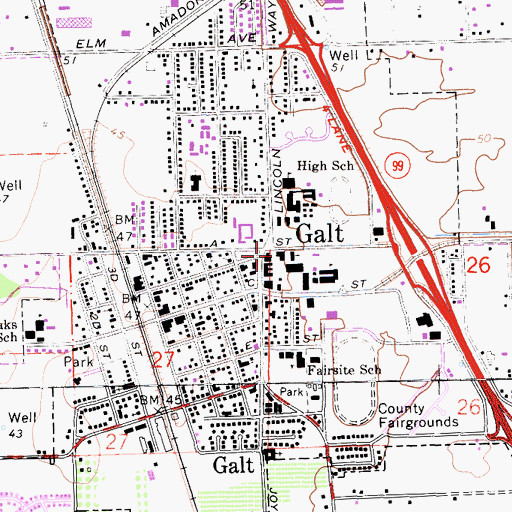 Topographic Map of Galt, CA