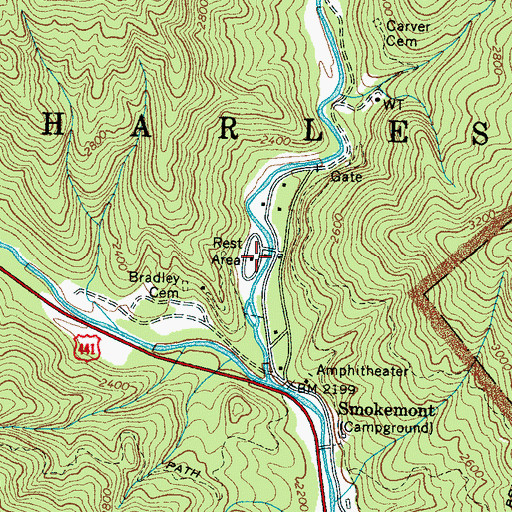 Topographic Map of Smokemont Group Camp, NC