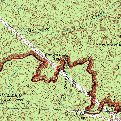 Topographic Map of Bas Shaw Cemetery, TN
