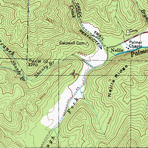 Topographic Map of Hiram Caldwell Cemetery, NC
