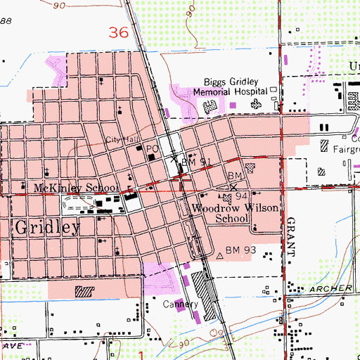 Topographic Map of Gridley, CA