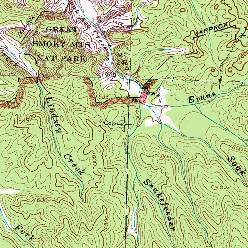 Topographic Map of Lindsey Town Cemetery, TN