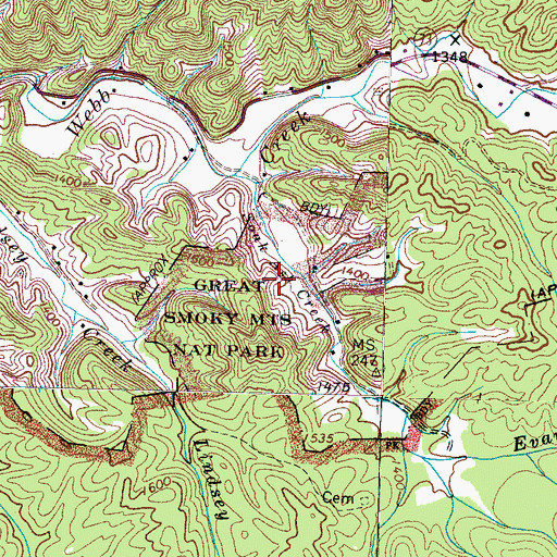 Topographic Map of Marion Green Cemetery, TN