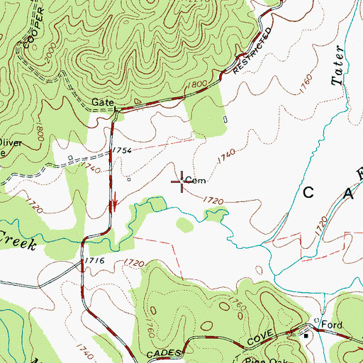 Topographic Map of Noah Burchfield Cemetery, TN