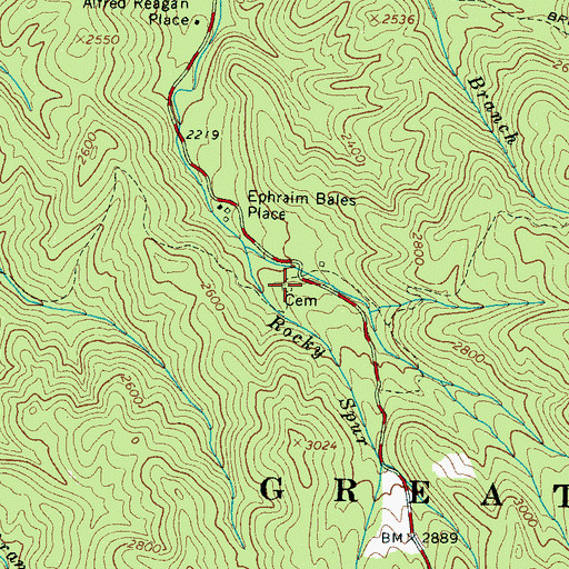 Topographic Map of Spruce Flats Cemetery, TN
