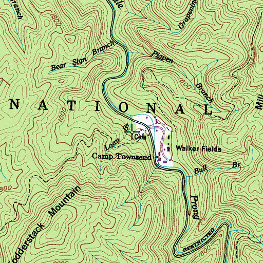 Topographic Map of Walkers Valley Cemetery, TN