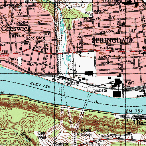Topographic Map of Saint Mark Cemetery, PA
