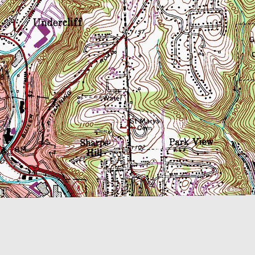 Topographic Map of Saint Mary's Church Cemetery, PA