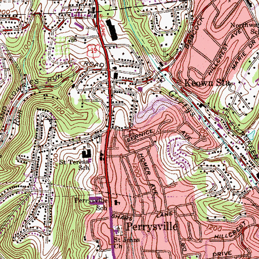 Topographic Map of Saint Teresa of Avila Cemetery, PA