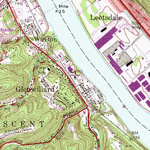 Topographic Map of Shousetown Glenwillard Cemetery, PA
