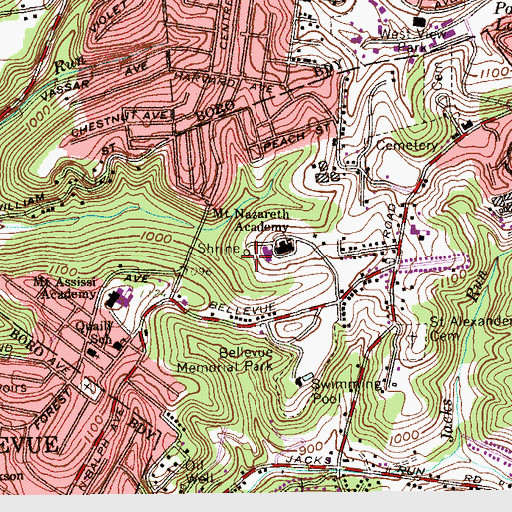 Topographic Map of Sisters of the Holy Family of Nazareth Cemetery, PA