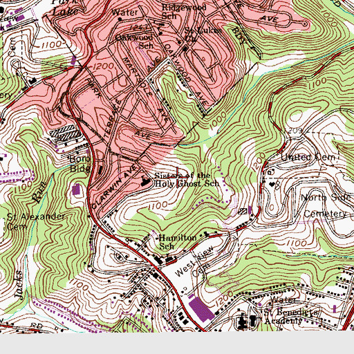 Topographic Map of Sisters of the Holy Spirit Cemetery, PA