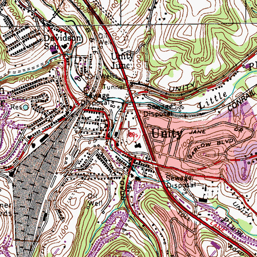 Topographic Map of Unity Presbyterian Church Cemetery, PA