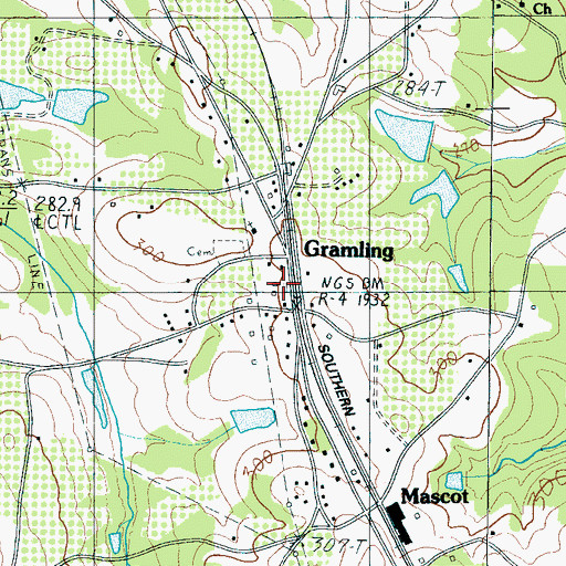 Topographic Map of Gramling Post Office, SC