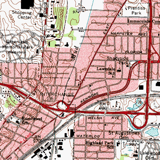 Topographic Map of Kenmore Post Office, OH