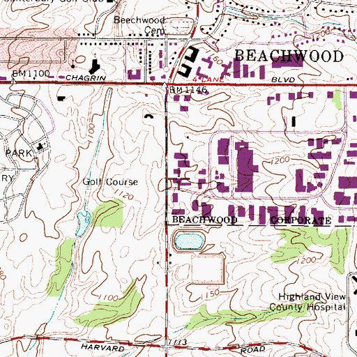 Topographic Map of Beachwood Post Office, OH