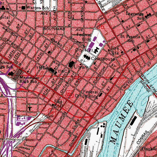 Topographic Map of Central Post Office, OH