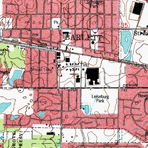 Topographic Map of Bartlett Post Office, IL